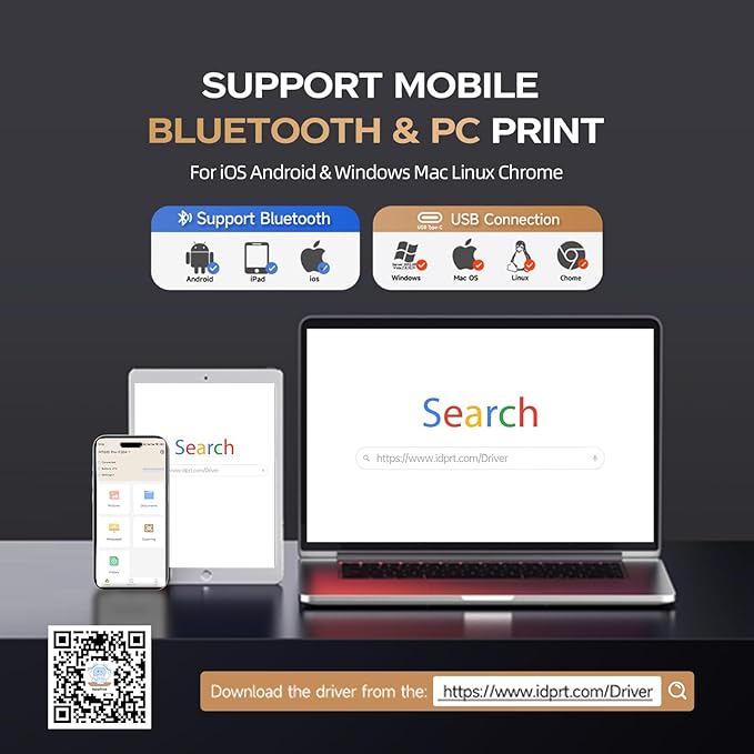 iDPRT Portable-Printer Wireless for Travel, 300DPI Inkless-Thermal-Small-Printer for Home Use, Office, Vehicles, Mobile Bluetooth Printers Supports 8.5" x 11" US Letter&A4&A5 Size, for Phone & PC-DeskLoop Office