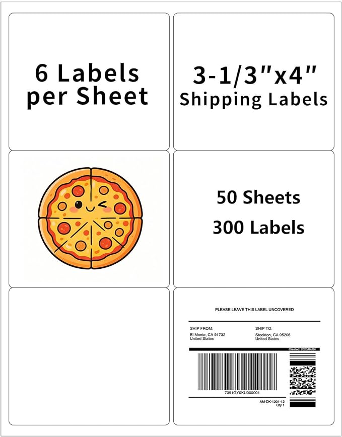 3-1/3" x 4" Shipping Labels, Printable White 6 UP Label by Muotich