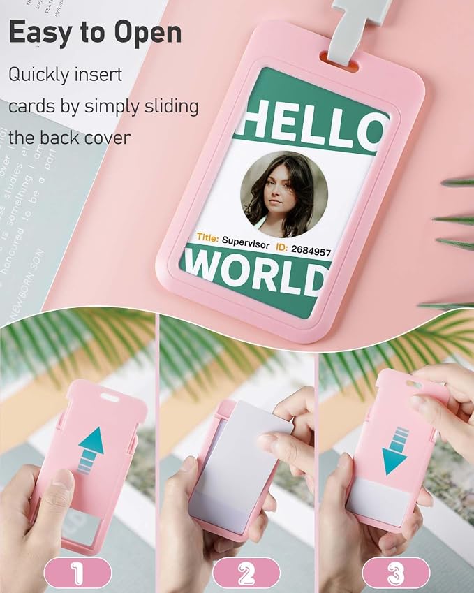 Uniclife 1 Pack Sliding ID Badge Holder Pink Hard Vertical Plastic Card Case - Image 6