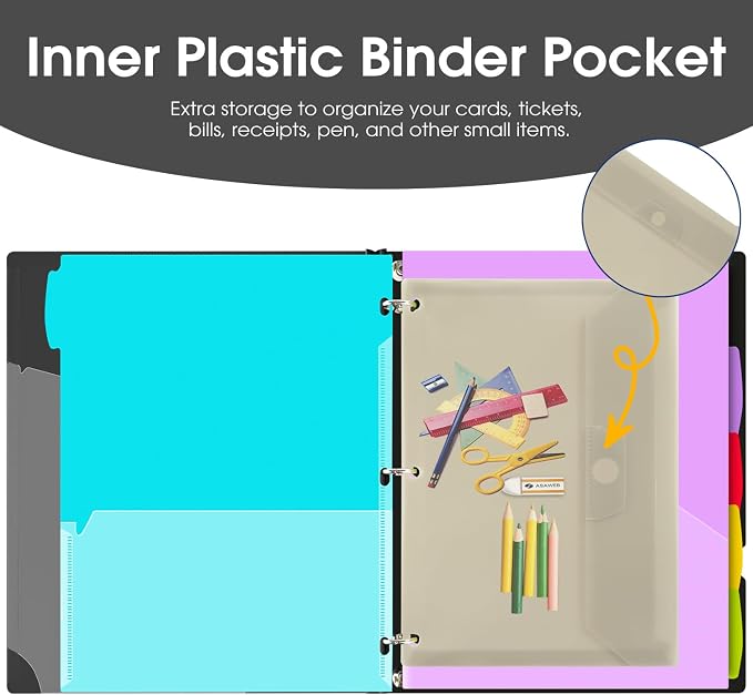 INFUN 1 Inch 3-Ring Telescoping Project Organizer Binder, 13 Pocket, - Image 5