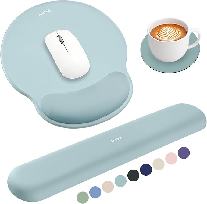 Sushret Mouse Pad and Keyboard Wrist Rest, 3-in-1 Gel Memory Foam Ergonomic by Sushret
