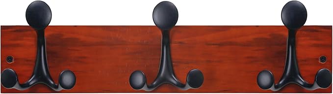 SKOLOO 17-Inch Cherry Wood Coat Rack Wall Mount with 3 Triple Hooks - Ideal for Family Entrances, Classrooms, and Pet Supplies Storage - Perfect Coat Hooks for Wall-DeskLoop Office