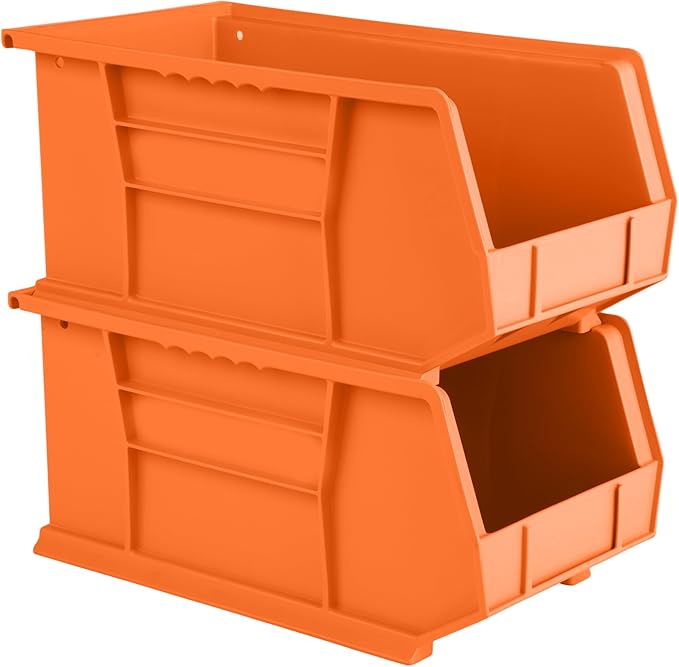 Hudson Exchange 15" x 8" x 7" Plastic Stackable Storage Bin and Hanging Container (Orange, 1 Pack)-DeskLoop Office