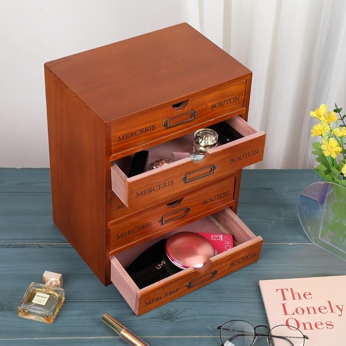 Wooden Storage Box with 5 Drawers Apothecary Drawers Vintage Wooden Drawers - Image 5
