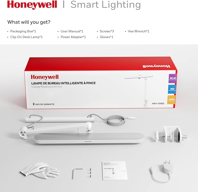 Honeywell LED Desk Lamp with Clamp - 05B02 Sunturalux Clip On Desk Light Eye Caring Natural Light 4000K 1300LM Stepless Brightness Dimmable Table Lamp Full Metal Desk Lamps for Home Office Work Study-DeskLoop Office