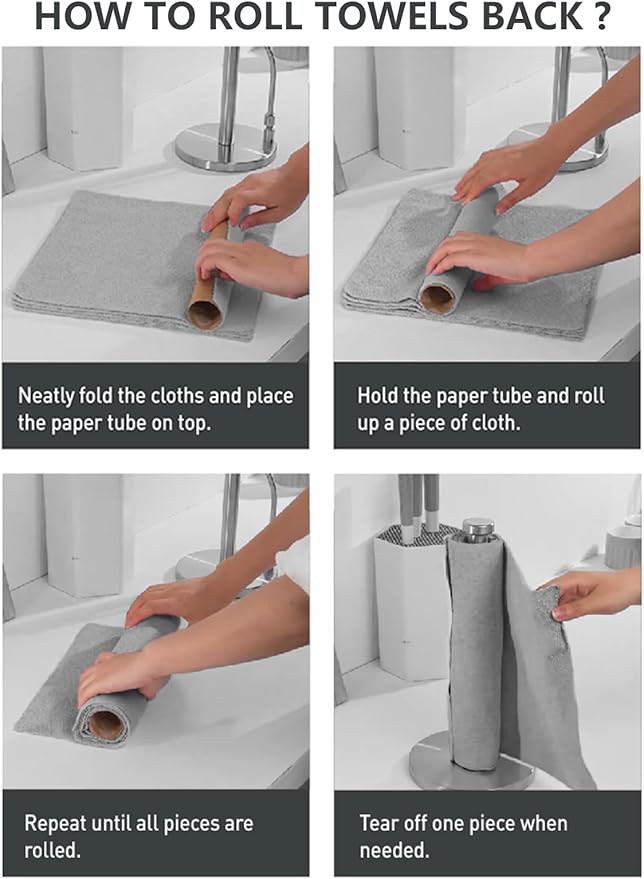 Fantasticlean Microfiber Cleaning Cloth Roll -60 Pack, Tear Away Microfiber Towels, 12" x 12", Reusable, Washable, Scratch Free, Ultra Absorbent Dish Rags for Car, Home, Garage or Shop (Pink & Grey)-DeskLoop Office