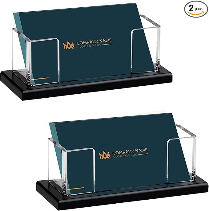 Weiai Acrylic Business Card Holder Stand for Desk, 2 Pieces Modern Black Base Business Card Organizer Display-DeskLoop Office
