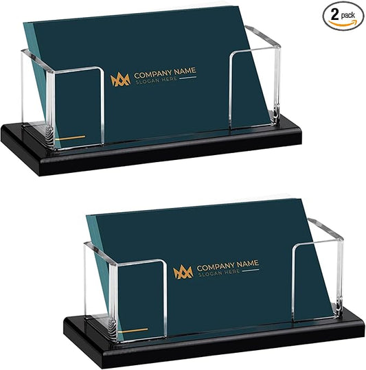 Weiai Acrylic Business Card Holder Stand for Desk, 2 Pieces Modern Black Base Business Card Organizer Display-DeskLoop Office