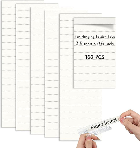 100 Pcs Hanging File Folder Paper Inserts 3-1/2 Inch Off White Blank File Tab by SMAODSGN