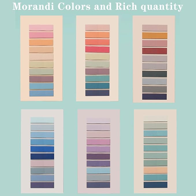 ELII 1200pcs Sticky Tabs Page Markers,Morandi Sticky Note Tabs Colored Writable and Repositionable Book Flags Tabs Strip Index Tabs,Page Tabs-DeskLoop Office