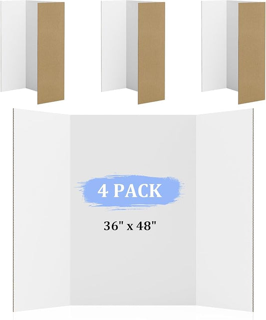 4 Pack 36" x 48" Trifold Poster Board for Presentation, White Corrugated Cardboard Large Tri Fold Poster Board for Science Fair, Office & School Projects, Photo Displays, Exhibitions Event-DeskLoop Office