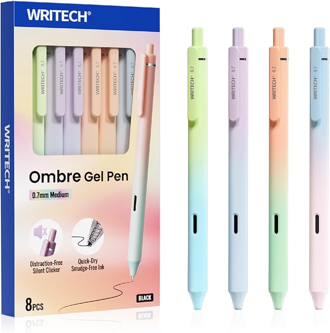 WRITECH Gel Rollerball Pens 0.7mm: Silent Click Smooth Writing Quick Dry Black by WRITECH