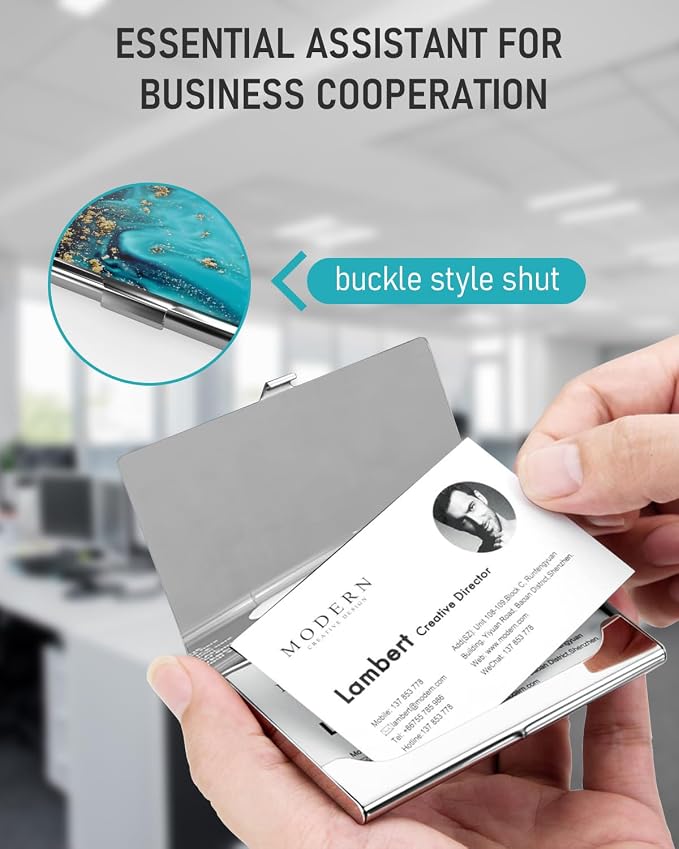 Business Card Metal Slim Organizer, Professional Stainless Steel Square Pocket - Image 5