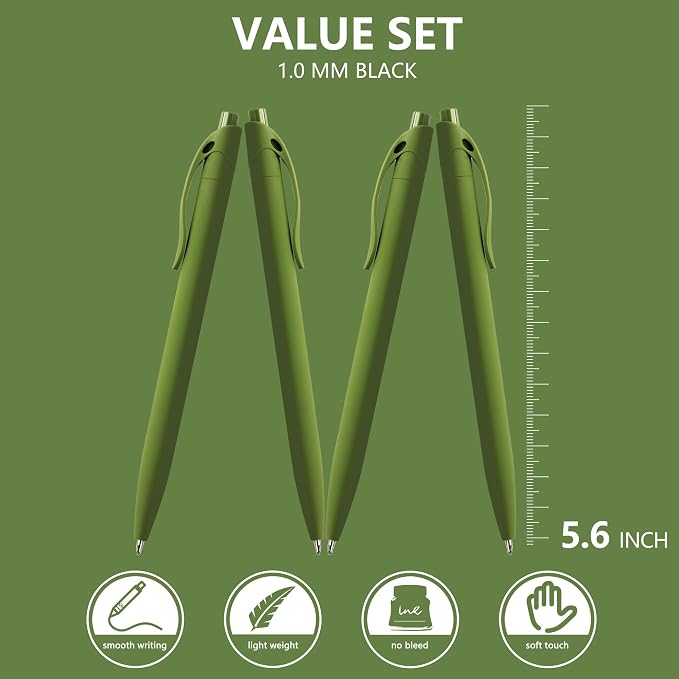 deegtran 100 Pack No Bleed Sage Green Barrel Click Pens, Wholesale Retractable - Image 2