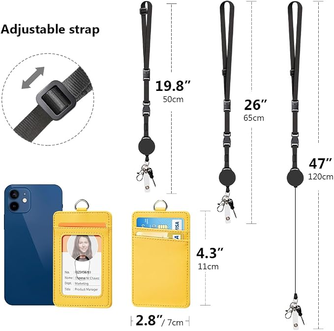 Leather Badge Holder and Adjustable Retractable Lanyards, Quick Release Buckle - Image 4
