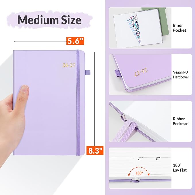 SUNEE 2026-2027 Weekly & Monthly Hardcover Planner 5.5" x 8.3" - Image 4