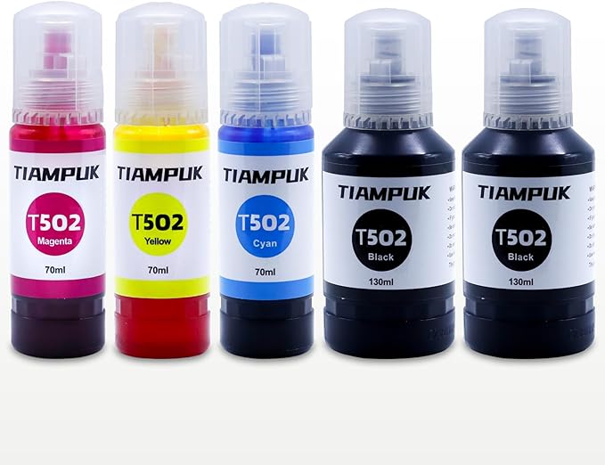 5 Pack T502 502 Ink Refill for Ecotank ET-4850 ET-4760 ET2750 ET-3760 ST-4000 ET-15000 ET-2850 ST-2000 ET-3710 ET-3850 ET-3750 ET-3830 ET4750 ET3700 ST3000 ET2700 ET2760 Printer-DeskLoop Office
