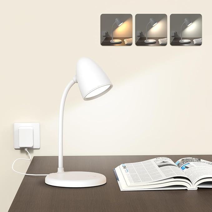 LED Desk Lamp for Home Office, 3 Light Colors, Table Lamp, Dimmable Reading by RORENSE