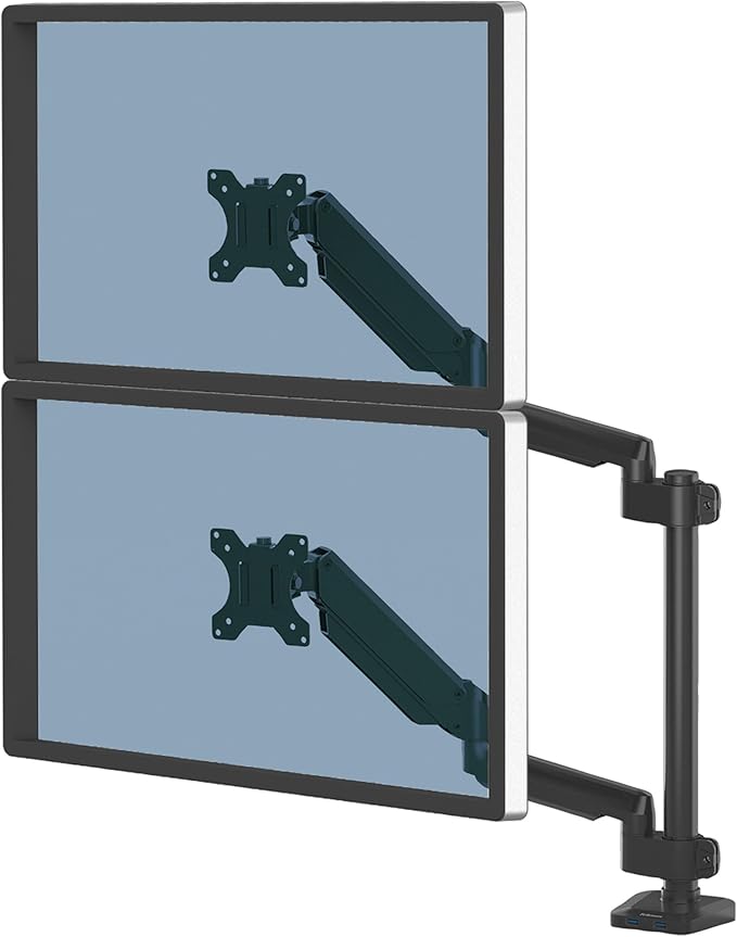 Fellowes 8043401 Platinum Series Stacked Monitor Mount, Adjustable Computer Monitor Stand for 2 Monitors with Dual Monitor Arms, 32 Inch Monitor Capacity-DeskLoop Office