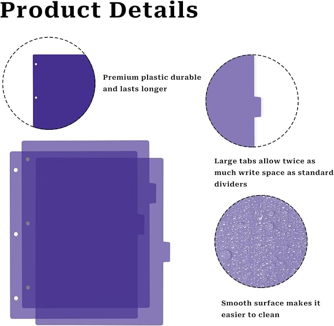 Dark Purple Binder Dividers, 8-Tab Sturdy Plastic Dividers, Binder Divider - Image 7