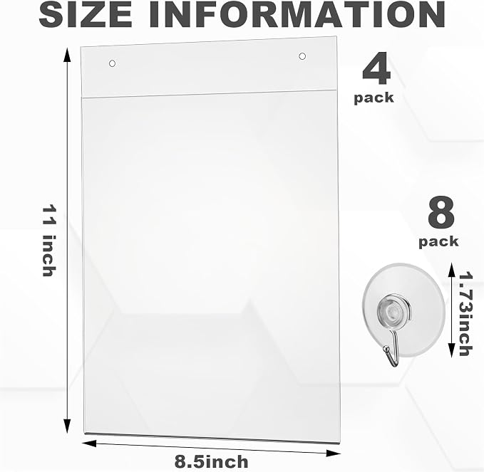 Suzile 4 Pcs Acrylic Window Sign Holder Hanging Acrylic Holder 8.5 x 11 Inch - Image 2