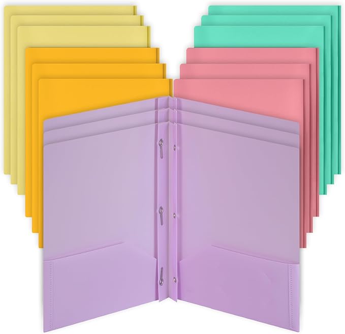 Mr. Pen- Plastic Folders with Pockets and Prongs, 15 Pack, Letter Size | Pastel by MrPen