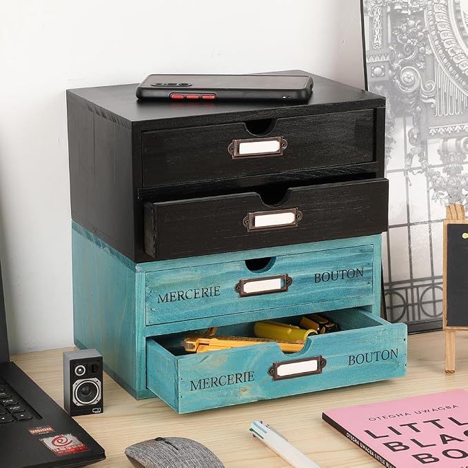 Wooden Storage Box Rustic Desktop Organizer - Image 2