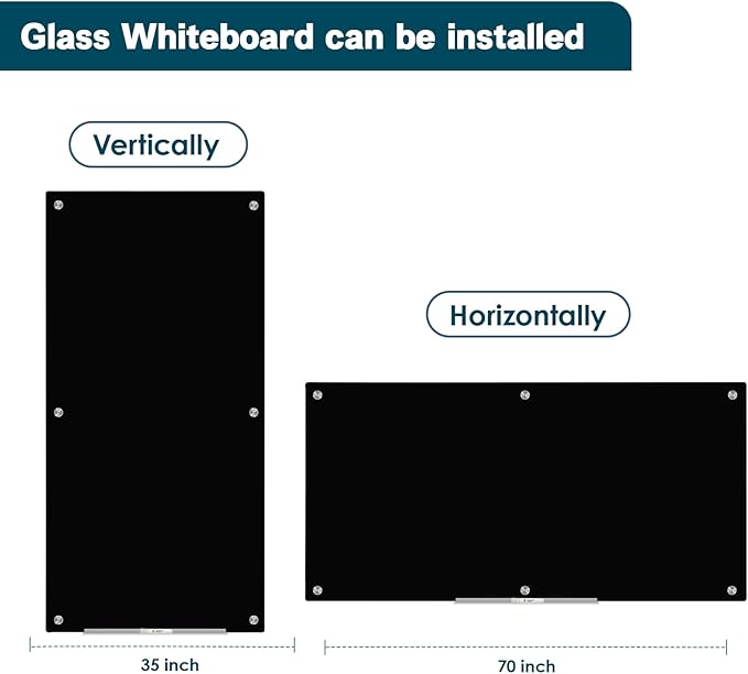 J&J worldwide Black Glass Whiteboard Magnetic Dry Erase Board 6' x 3', Large Frameless Glass White Board Wall Mounting for Office, Home, School, Includes Magnets, Marker Tray, Eraser-DeskLoop Office