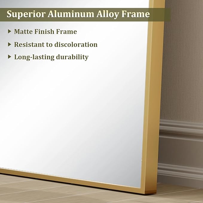 HARRITPURE 65"x24" Arched Full Length Mirror Free Standing & Wall-Mounted Full-Length Mirror with Stand Modern Gold Mirror for Living Room Bedroom Cloakroom Aluminum Frame-DeskLoop Office
