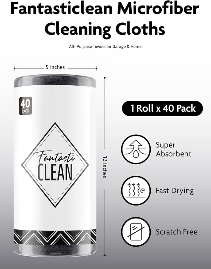 Fantasticlean Microfiber Cleaning Cloth Roll -40 Pack, Tear Away Microfiber Towels, 12" x 12", Reusable, Washable, Scratch Free, Ultra Absorbent Dish Rags for Car, Home, Garage or Shop (DimGrey)-DeskLoop Office