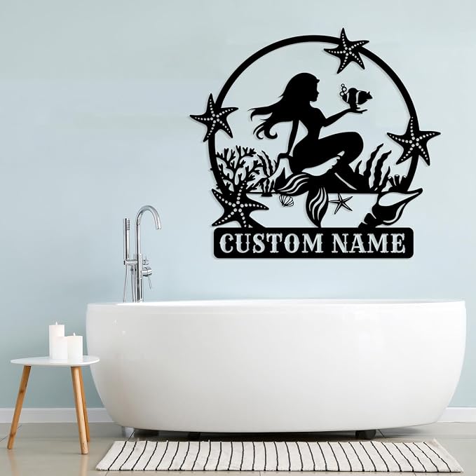 Custom Mermaid Metal Sign, Personalized Name, Wall Decor, Beach Theme, Girls - Image 2