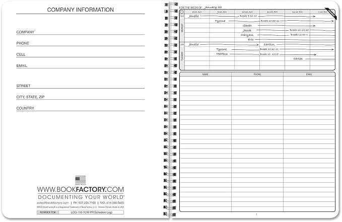 BookFactory Scheduling Notebook, Employee Work Schedule Journal, Small Business - Image 2