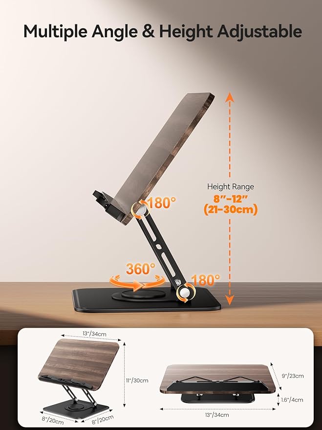 Tounee Book Stand, 360° Rotating Reading Book Holder, Adjustable Cookbook Holder - Image 4