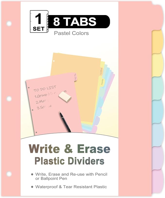 8 Count/1 Set Write & Erase Binder Dividers by LRFWJS