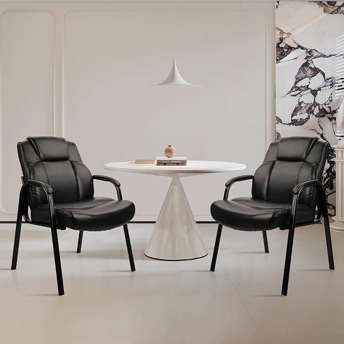 CLATINA Big & Tall 500 lb. Guest Chair, Leather Reception Chairs with Padded Arm Rest for Waiting Room Office Home and Meeting Conference-Black, 2 Pack-DeskLoop Office
