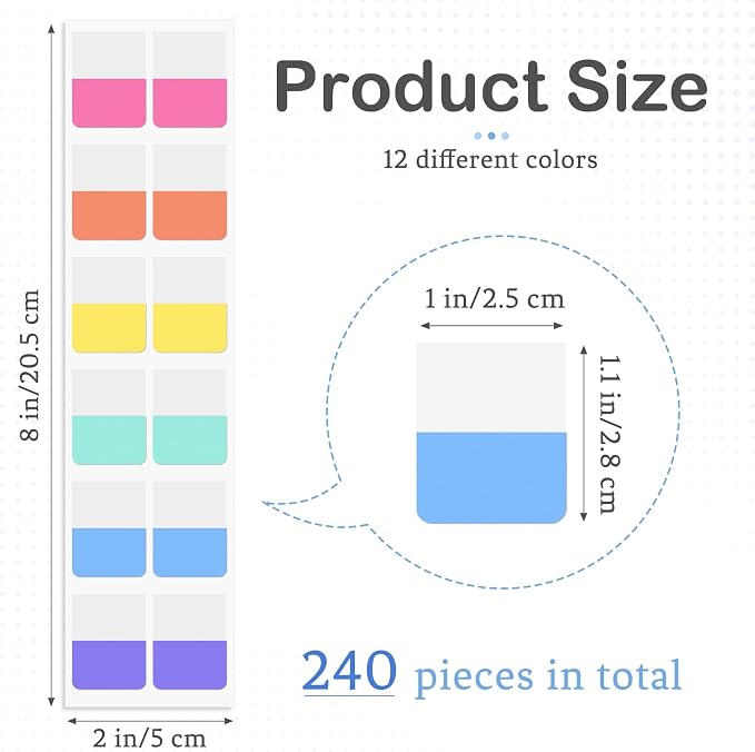 Imeepa 240 PCS Sticky Index Tabs, 12 Colors Page Markers | Writable & - Image 2