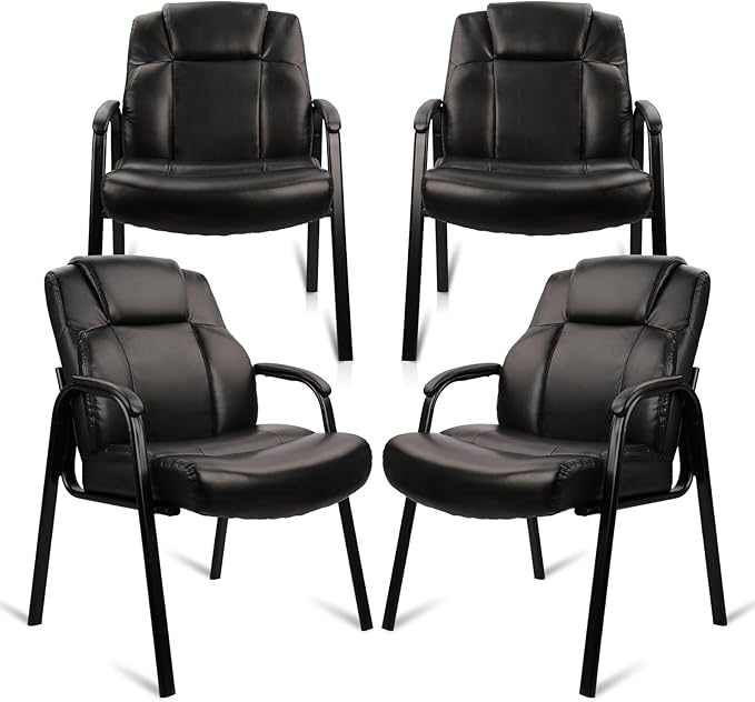 CLATINA Big & Tall 500 lb. Guest Chair, Leather Reception Chairs with Padded Arm Rest for Waiting Room Office Home and Meeting Conference-Black, 4 Pack-DeskLoop Office