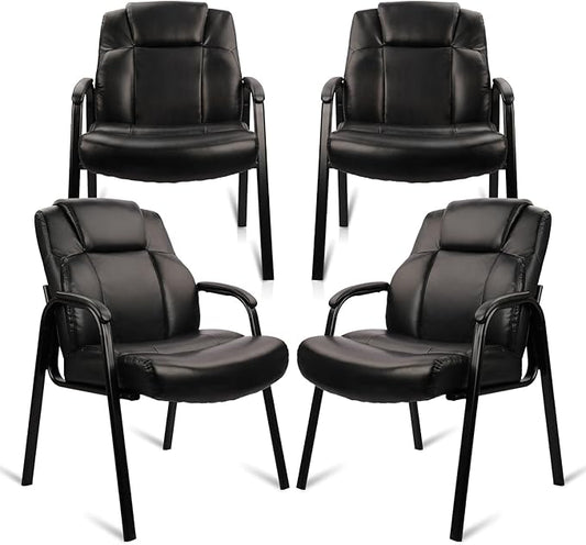 CLATINA Big & Tall 500 lb. Guest Chair, Leather Reception Chairs with Padded Arm Rest for Waiting Room Office Home and Meeting Conference-Black, 4 Pack-DeskLoop Office