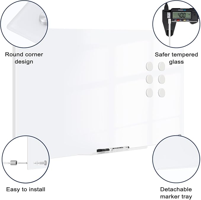Magnetic Glass Whiteboard, Frameless White Board - Image 3