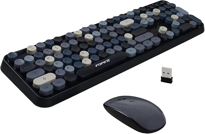 FOPETT Wireless Keyboard and Mouse Combo, 104 Keys Full-Sized 2.4 GHz Round Keycap Colorful Keyboards, USB Receiver Plug and Play, for Windows, Mac, PC, Laptop, Desktop (Grey)-DeskLoop Office