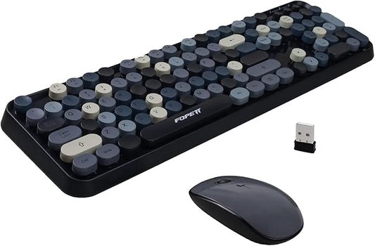 FOPETT Wireless Keyboard and Mouse Combo, 104 Keys Full-Sized 2.4 GHz Round Keycap Colorful Keyboards, USB Receiver Plug and Play, for Windows, Mac, PC, Laptop, Desktop (Grey)-DeskLoop Office