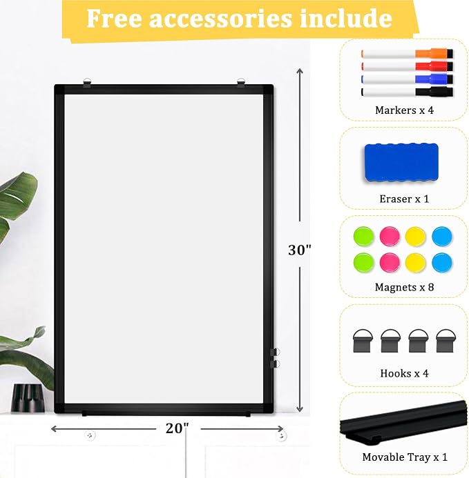 Double-Sided Magnetic Black Aluminum Frame Whiteboard, Hanging Mounting White - Image 6