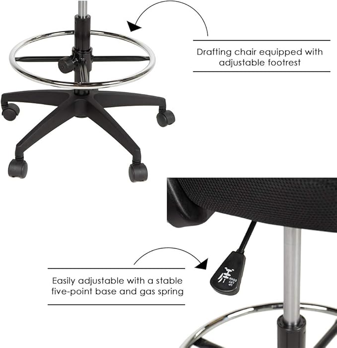 Drafting Chair Tall Office Chair Standing Desk Chair Mesh Computer Chair Adjustable Height with Lumbar Support Flip Up Arms Swivel Rolling Executive Chair,Black …-DeskLoop Office
