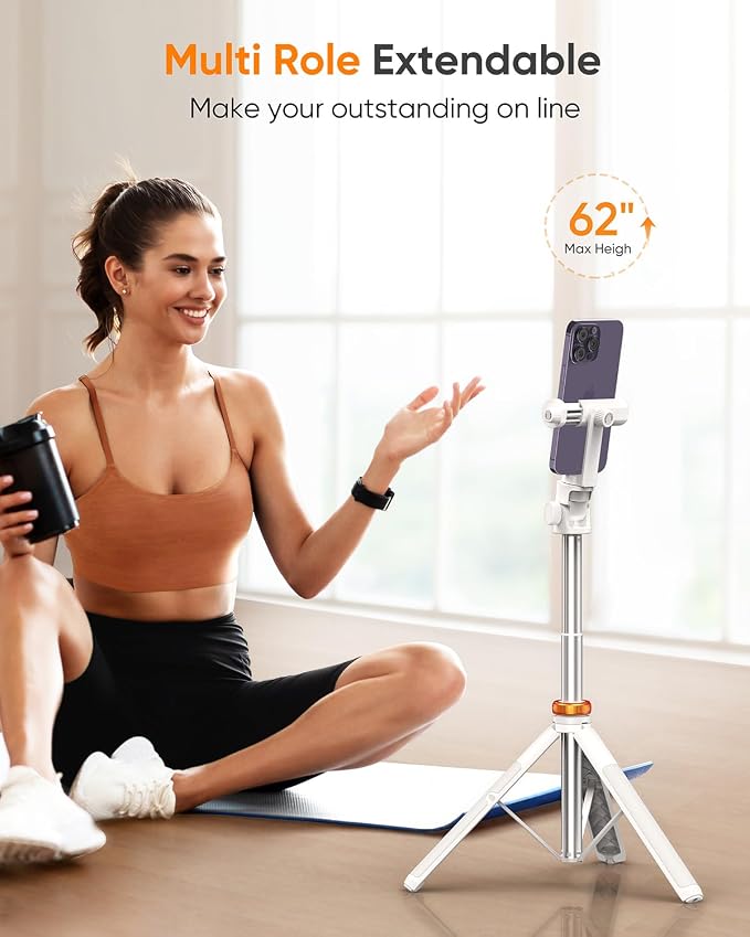 EUCOS 62" Tripod for iPhone, Sturdy Selfie Stick Tripod - Image 3
