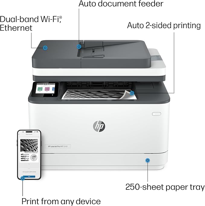 HP LaserJet Pro MFP 3101fdw Wireless Black & White All-in-One Laser Printer, Scanner, Copier, Fax, Best-for-Office (3G628F)-DeskLoop Office