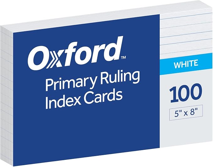 Oxford Primary Ruled Index Cards, 5 x 8 Inches, Lined on Front, Blank on Back by Oxford