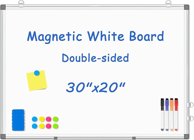WALGLASS Double-Sided White Board 20" x 30", Dry Erase Board, Magnetic by WALGLASS