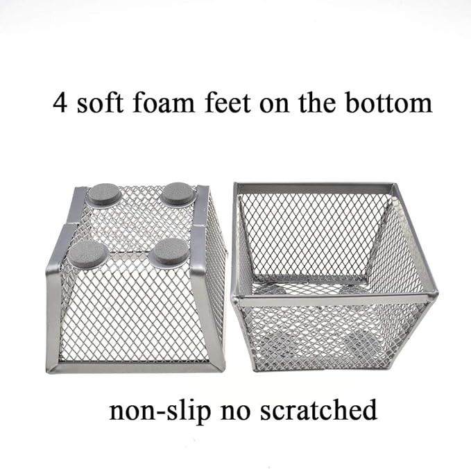 HAHIYO Stackable Paper Clip Mesh Holder cup 2.2" Height 2 Pack Silver Sturdy PaperClip Holder Container for Desk Drawer Organizer Collection for Home Office School Soft Foam Feet No Sharp Edges-DeskLoop Office