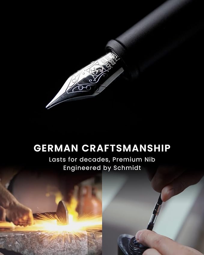 novium Hoverpen Future Edition - Luxury Fountain Pen & Rollerball Pen All-In Gift Box, Fine Nib, Futuristic Aesthetic, Aerospace Metal Made, Free Spinning Executive Pen, Gifts for Boss (Deep Black)-DeskLoop Office