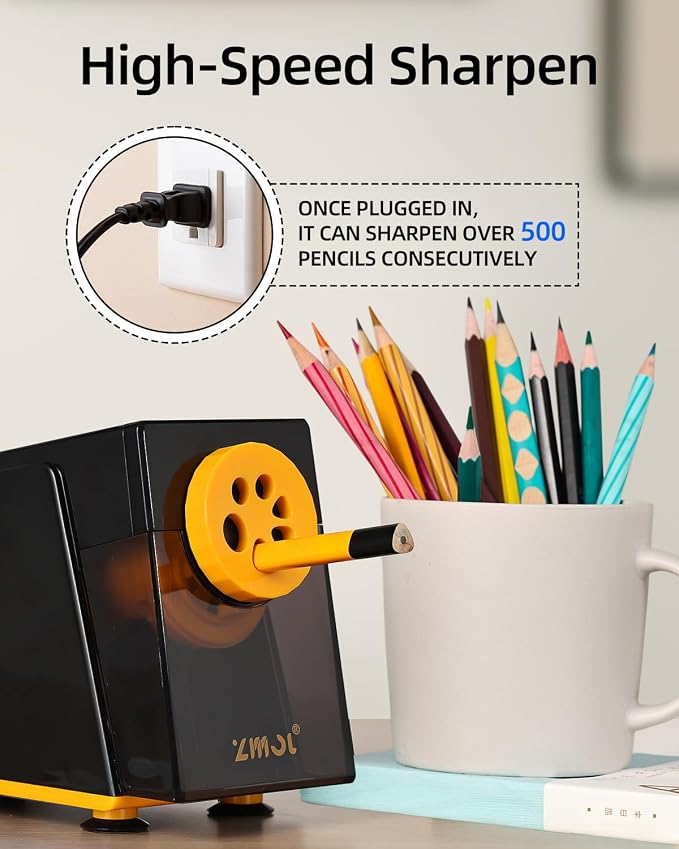 ZMOL Heavy Duty Electric Pencil Sharpener, 6-Hole Classroom Pencil Sharpener - Image 3